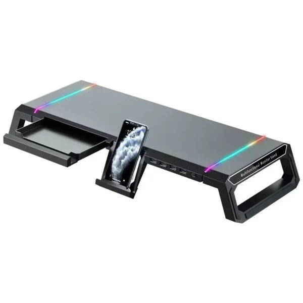 Aluminum PC Monitor Stand – 4 USB Ports with USB 3.0 Fast Charging & Keyboard Storage | Space-Saving Laptop Stand