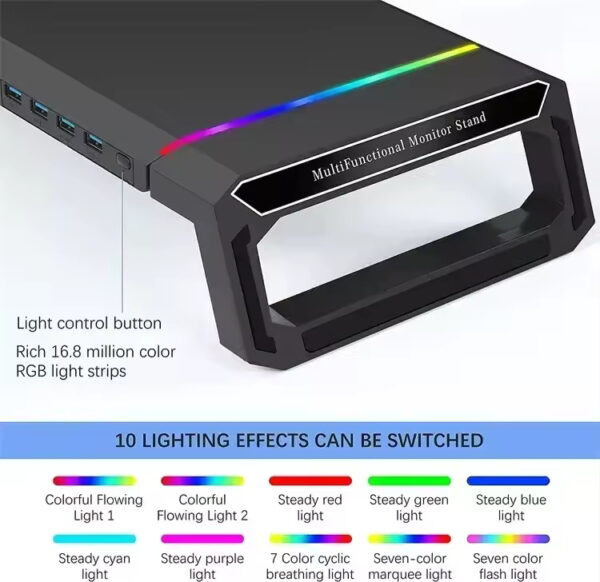 Aluminum PC Monitor Stand – 4 USB Ports with USB 3.0 Fast Charging & Keyboard Storage | Space-Saving Laptop Stand